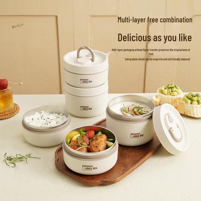 Double-Layer Insulated Stainless Steel Lunch Box - Round Bento for Students & Office Workers