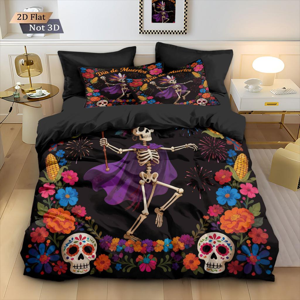 Skull Flowers Bedding Set skull retro print Duvet Cover Pillowcase Co co room decoration Quilt Cover Single Double Large Size