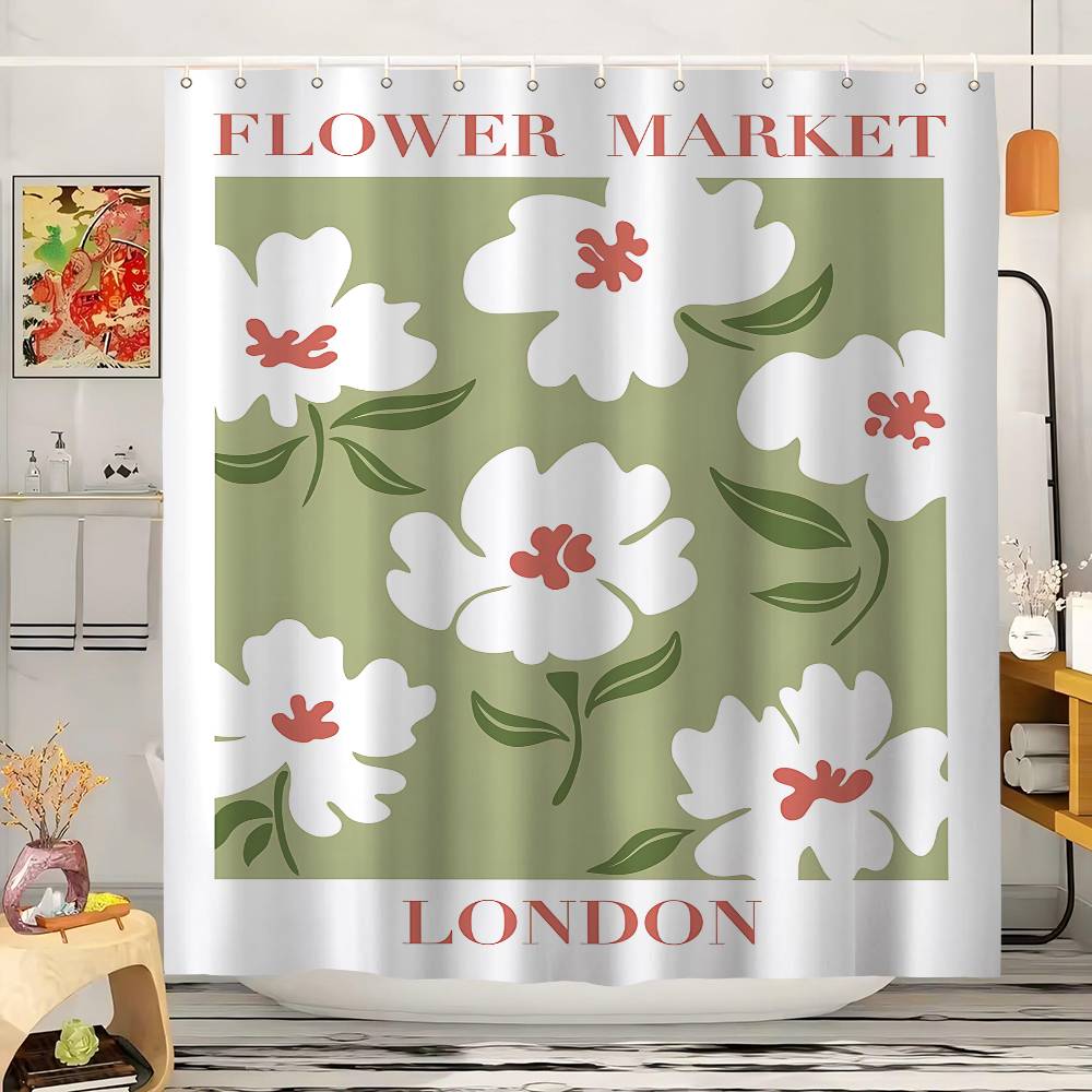

FLOWER MARKET Flower Art Shower Curtain With Waterproof And Mold Resistant Shower Curtain Polyester Durable Bathroom Screen 90x180 cm