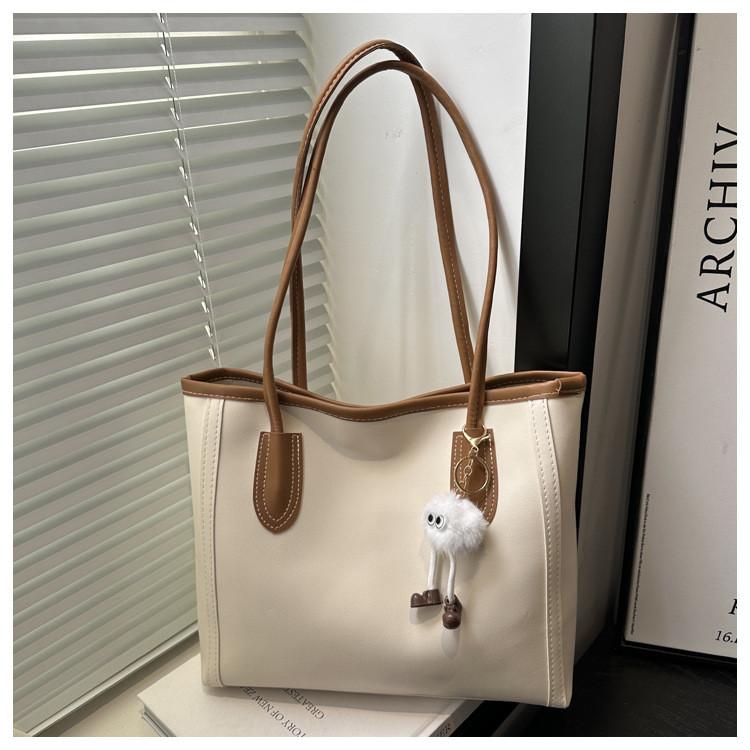 Stylish Black White Brown Khaki Pu Tote Bag For Autumn Winter Commuting With Versatile Design