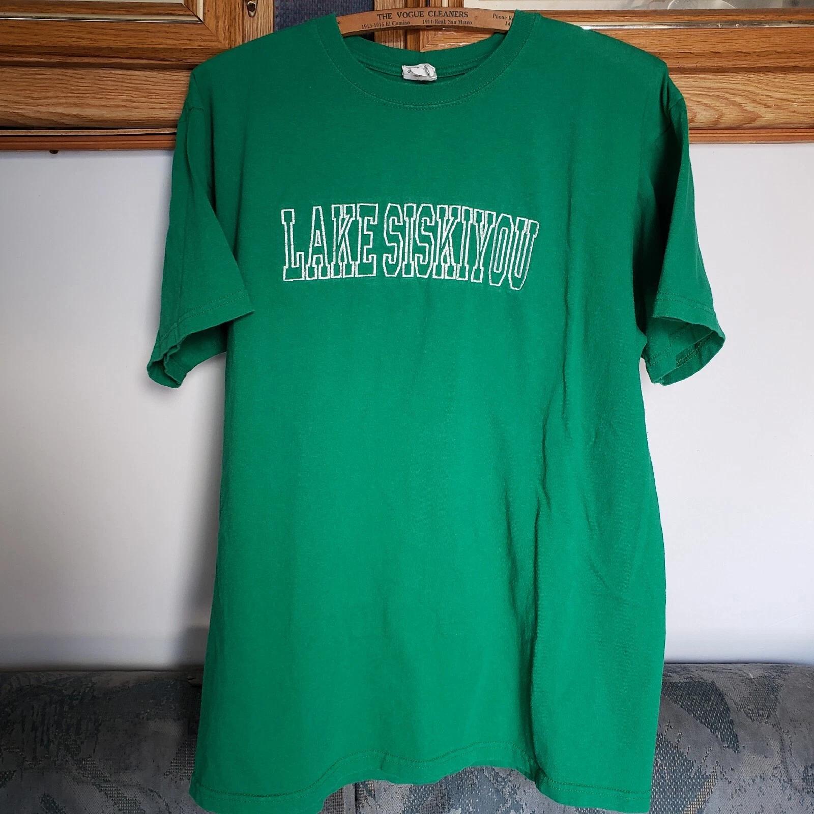 Vtg Y2k Lake Siskiyou Shashta Ca Mens L T-shirt Green Fishing Trout California S