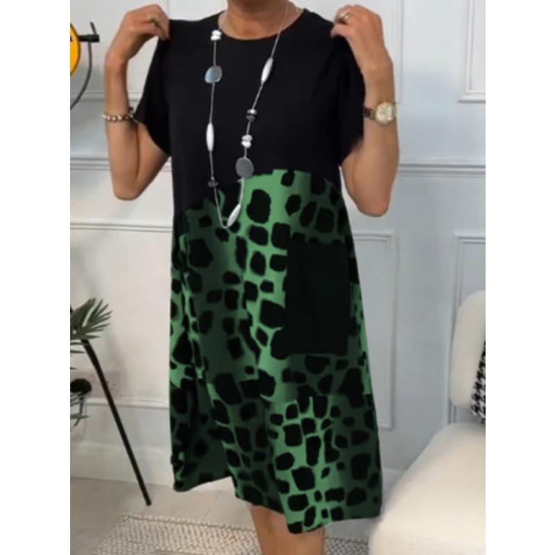 JPNTKY Dámské Módní Letní Jarní Šaty s Krátkým Rukávem a O-výstřihem