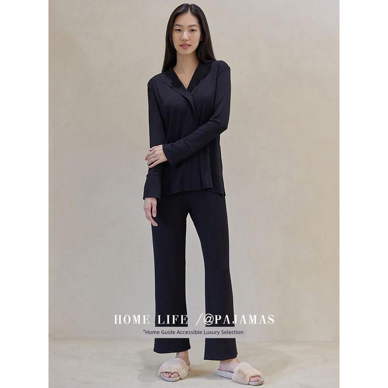 

K-style Niche Style Brand Accessible Luxury Super Soft Modal Pajamas Ladies New Speaker Long Sleeves Pants Homewear Suit Classic Black M