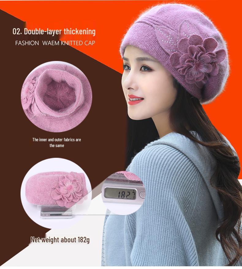 Women's Thick Velvet-Lined Rabbit Fur Knit Beret for Autumn/Winter: Korean Style with Ear Protection