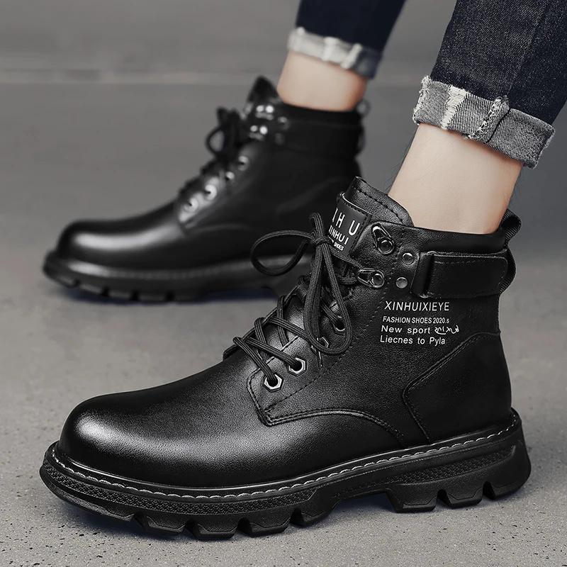 Nuevos Zapatos de Moda de Caña Alta para Hombre Botas Tobilleras de Motocicleta para Hombre Botas Impermeables Hombre Zapatos de Cuero Bota Casual Botas Para Hombre