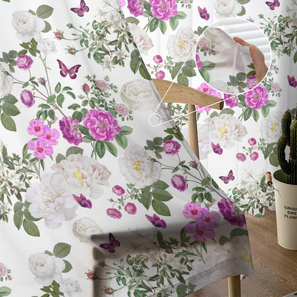 Vintage Flower Butterfly Sheer Curtains for Living Room Decoration Window Curtains for Kitchen Tulle Voile Organza Curtains