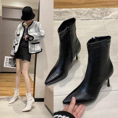 Fashion New Spring Sexy Chelsea Boots Pointed Tip Thick Heel Back Zipper Middle Follow Women Shoes Microfiber Leisure Comfortable Smooth