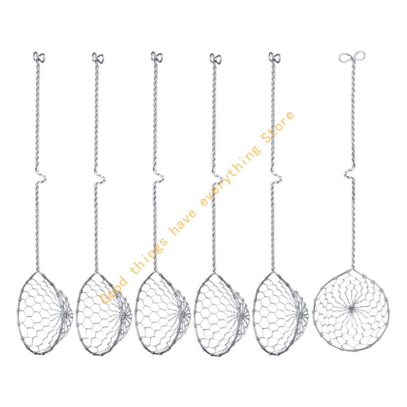 

6pcs Handcrafted Nonrust Steel Wire Meshes Strainers Feature Nonslip Handle and Integrated Hook for Kitchen Use 55KF