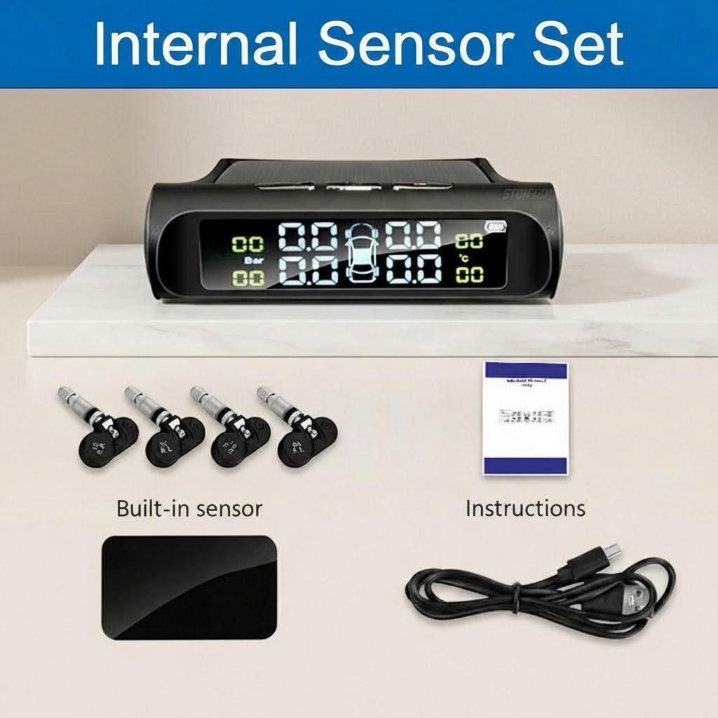 

Solar Car TPMS LCD Display Tire Pressure Monitor USB Charging External Internal Sensor Auto Alarm Digital TPMS