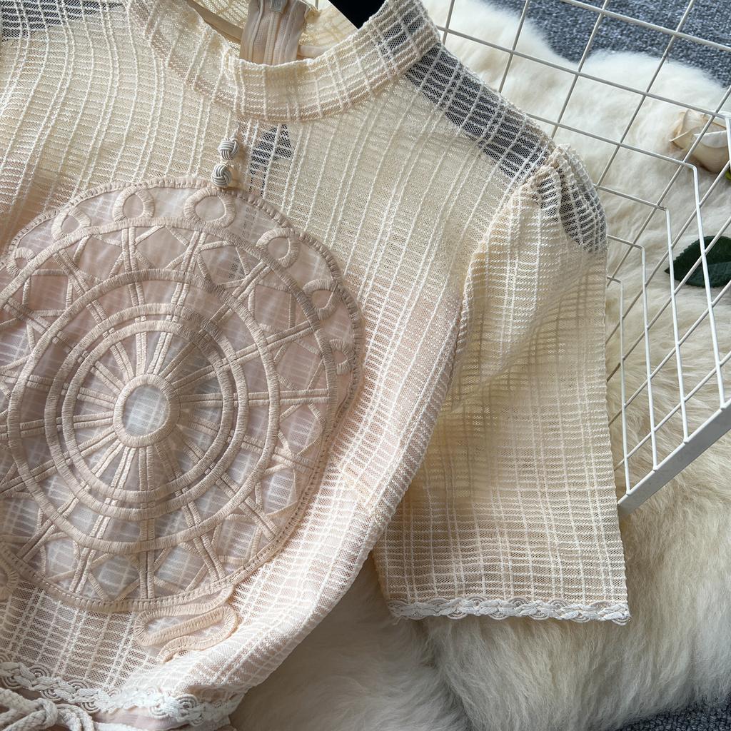 Suknia w stylu dworskim w stylu francuskim dla kobiet z okrągłym dekoltem, krótkim rękawem, sznurowaniem, sukienkami maxi, eleganckimi sukienkami w kształcie litery A