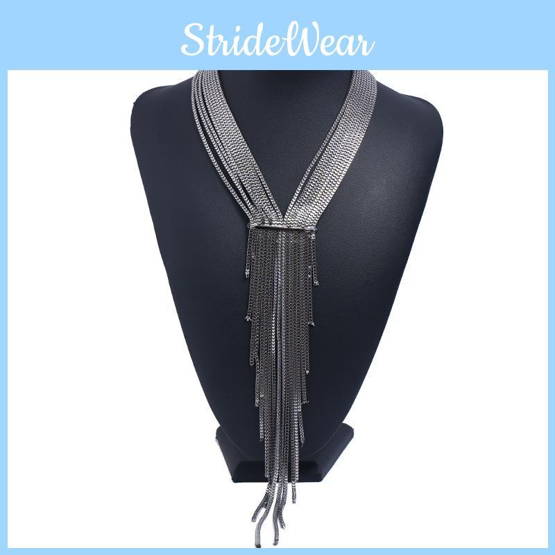 Dazzling Box Chain Necklace With Tassels And Rhinestones For Fashionforward Women