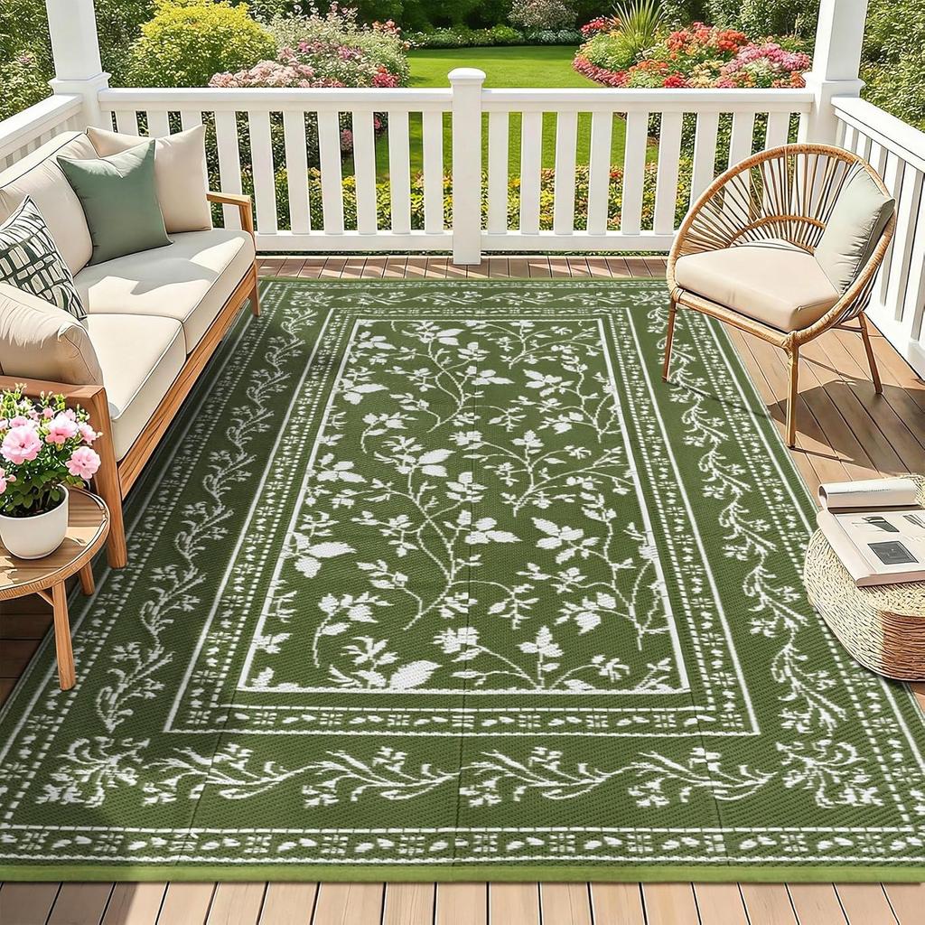 Tapis d'extérieur floral bohème Motif de vigne botanique Tapis de patio de salon Design botanique vintage Tapis de décoration intérieur extérieur