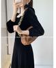 Women's Long Sleeve Velvet Dress: Autumn/Winter, French Retro A-line, Waist-Cinching, Square Neck, Hepburn Style Little Black Dress