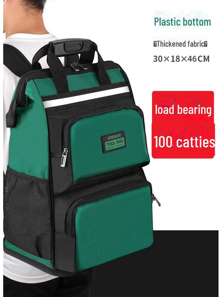 Green Forest Men's Double Shoulder Tool Backpack – Multifunctional, Durable Canvas Repair Bag for Electricians