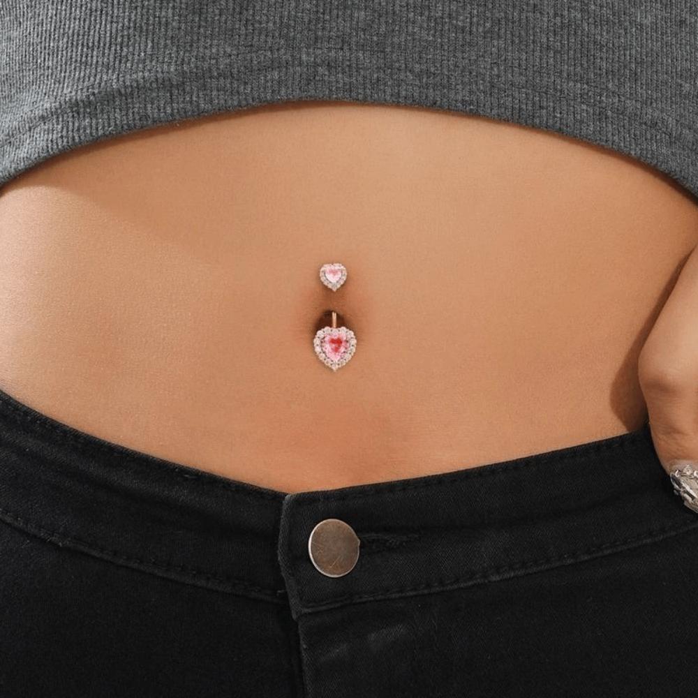 Liebe Zirkon Bauchnabelring Strass Körperpiercing Schmuck Doppelherz Bauchnabelring Mädchen