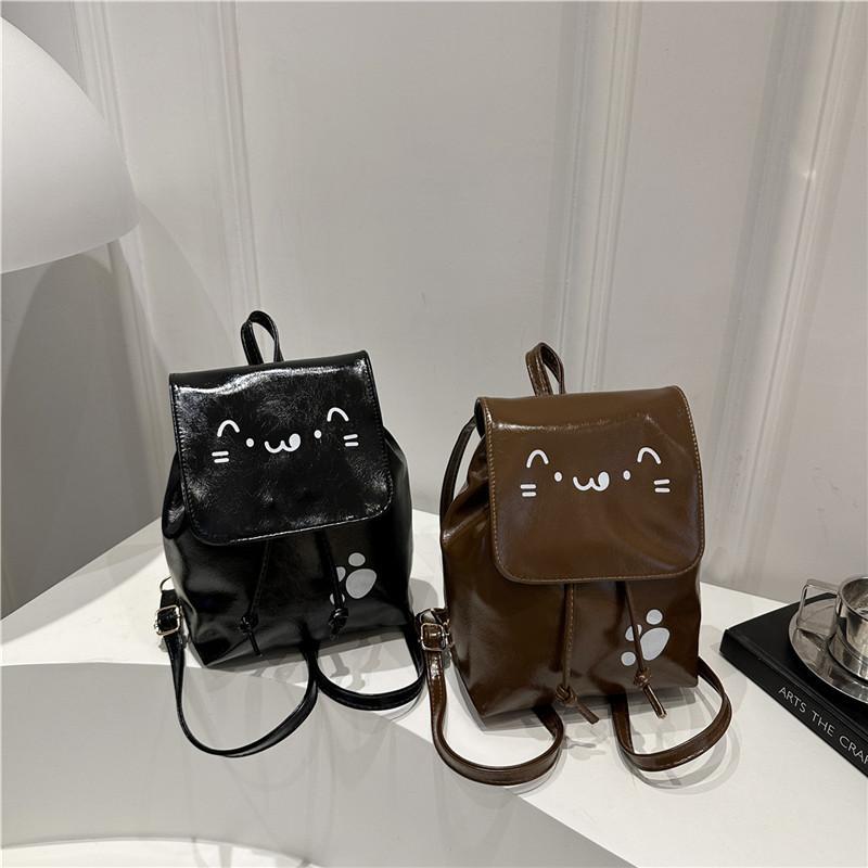 Cat Pattern Pu Material Small Backpack For Women With Breathable Design And Urban Style For Daily Use