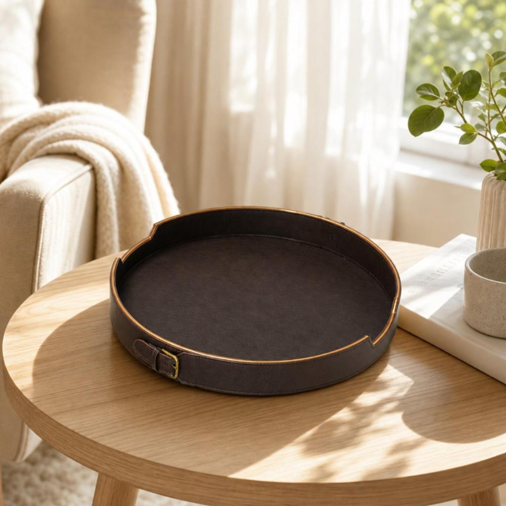 Round Serving Tray Sleek with Raised Rim Modern for Coffee Table