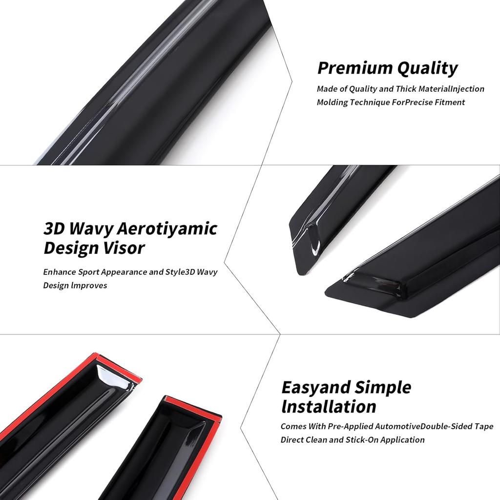 Rain Guards Side Window Visor Vent Outside Mount, 4PCS Fits For Honda Civic 4 Door Sedan 2016 2017 2018 Model Only