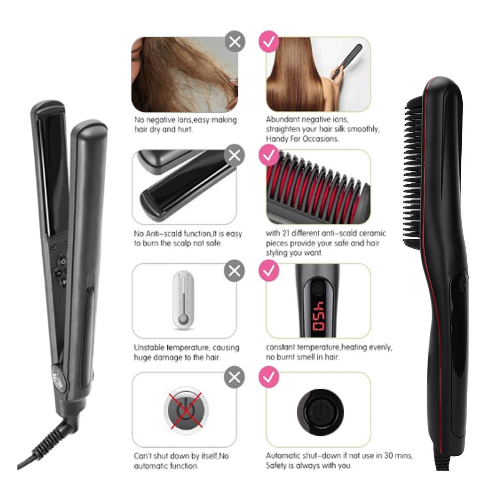 Electric Hair Straightener Comb Anti Scald Beard Straightener Brush  (Black )