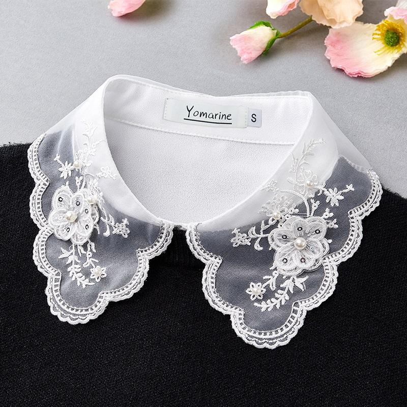 Elegant Big Lapel Fake Collar Shirt White Lace False Collar Woman Chiffon Detachable Doll Collar Women Half Shirt Faux Col