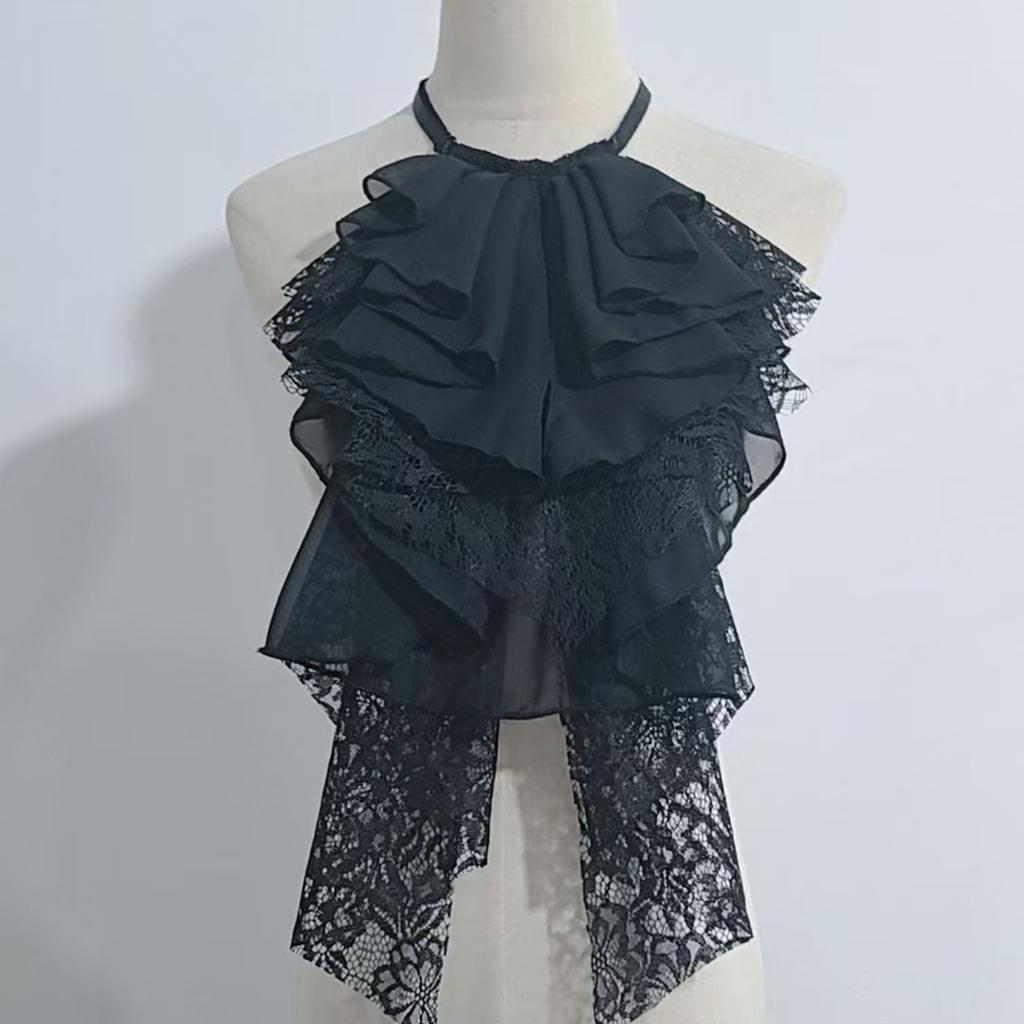 Victorian Layered Ruffle Lace Detachable Jabot Faux Collar Necktie For Renaissance Costumes Party Outfit Accessories