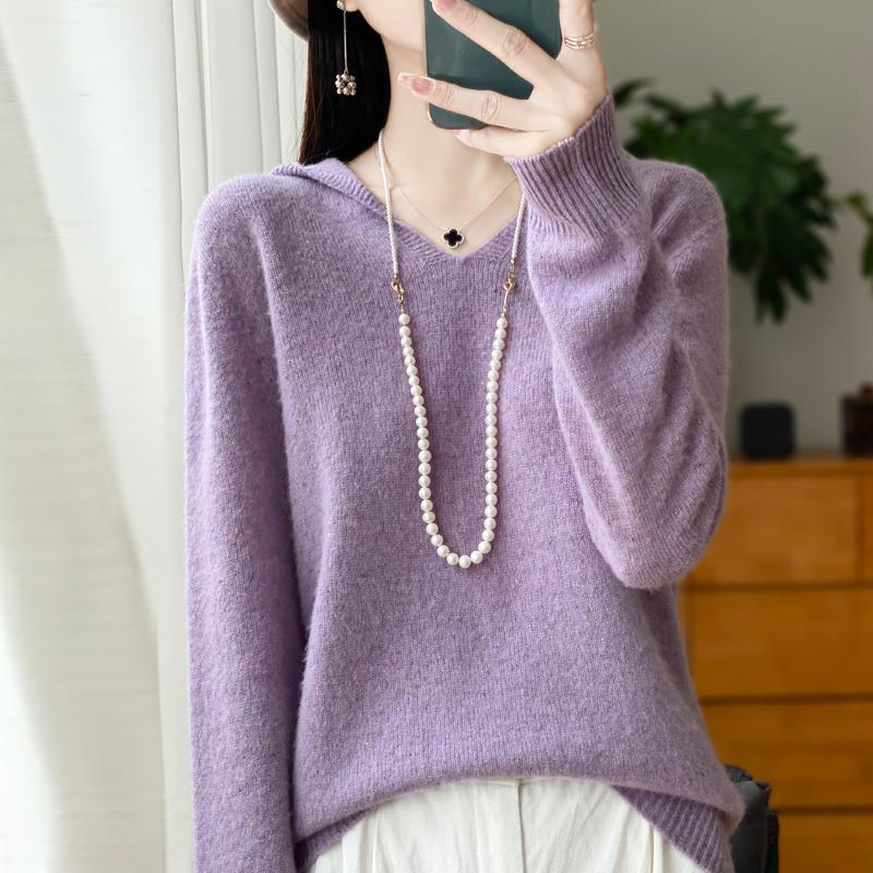 Damer Strikket Hettegenser 100% Ull Genser MODERN NEW SAGA Vinter Strikket Pullover Genser Myke Varme Ullgensere Jumper Strikket Topp