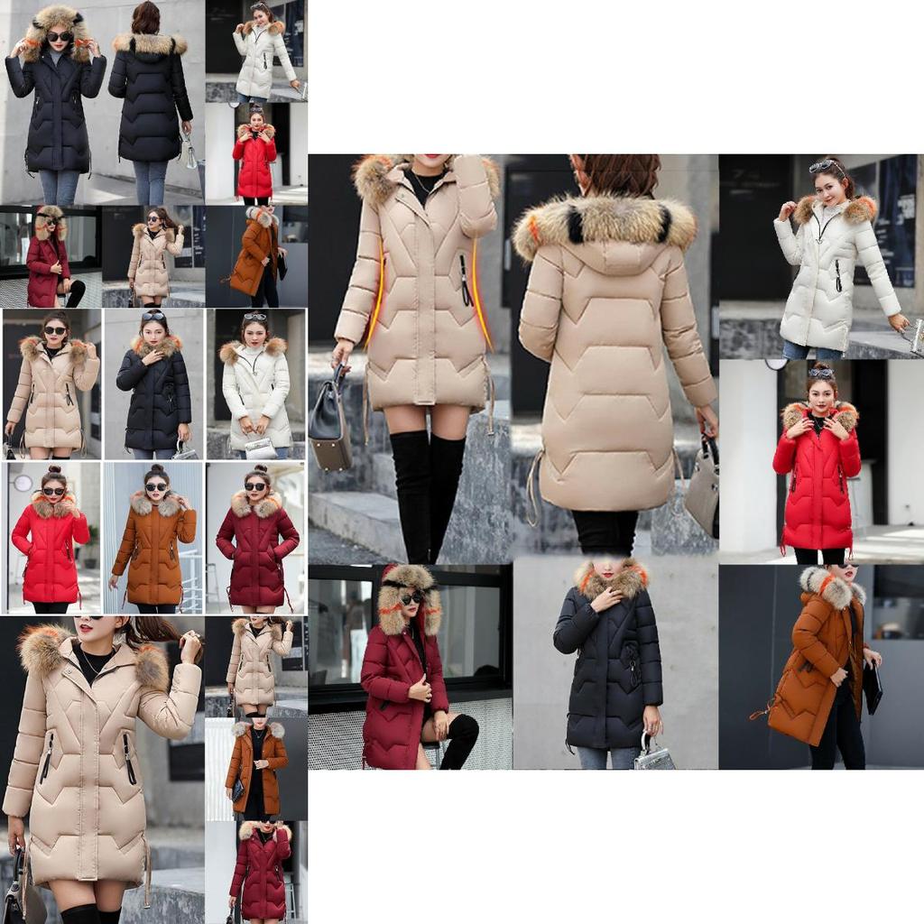Women Slim Colorful Fur Collar Hooded Coat Jacket Parka Outwear For Ultimate Winter Warmth