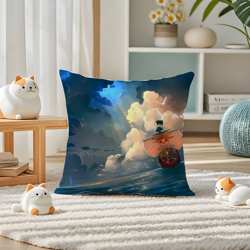 One Piece Straw Hat Pirates Anime Plush Pillow Cover Soft Short Plush Cushion Cover For Sofa Bedroom Home Decor Gift Decoration