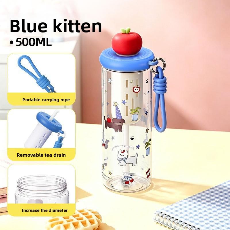 Plastic Cup Apple Plastic Children s Straw Cup Summer Cute Water Cup with Lifting Rope Portable Cup Transparent 500ml