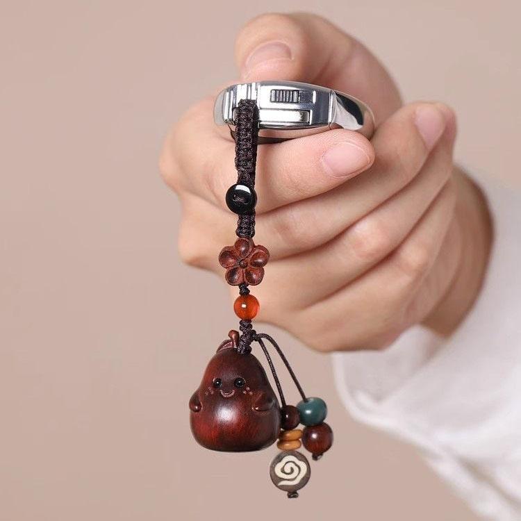 Sandalwood Cartoon Pear Inseparable Couple Mobile Phone Chain, Solid Wood Carving Crafts, Cute Pear Bag Decoration Pendant