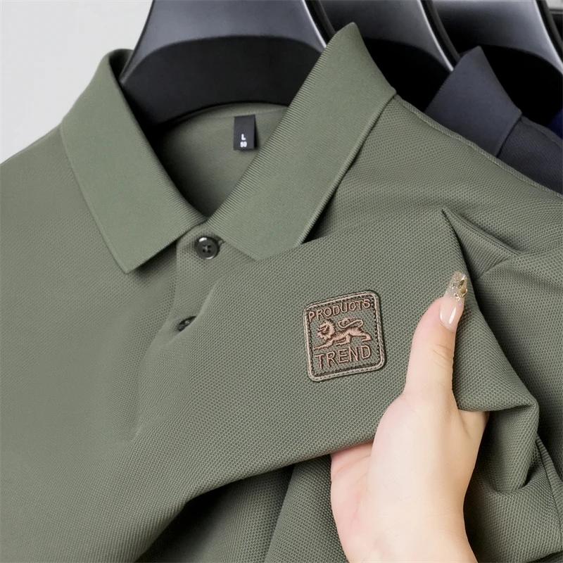 New Men'S Casual And Fashionable Embroidered Long Sleeved Polo Shirt Comfortable Breathable And Versatile Summer Top