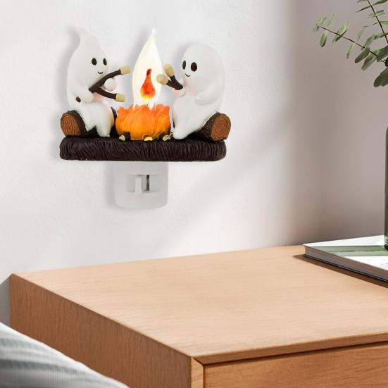 Ghost Campfire Night Light Halloween Night Lights 3D LED Ghost Flickering Nightlight for Bedroom Indoor Decorations
