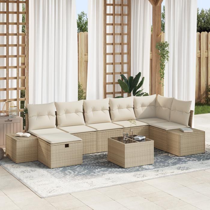 VidaXL Ensemble de 8 Pièces avec Coussins Beige en Poly Rotin 3359410