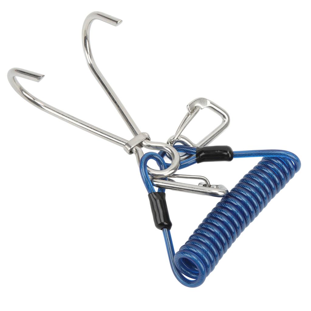 Diving Hook Spring Coiled Diving Lanyard Stainless Steel Scuba Diving Hook Double End Snap Clip Diving HookBlue