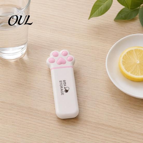 Leak-proof Pill Box Portable Box, Cute Cat Paw Design, with Sealed Buckle Lid, Moisture-Proof Macaron Color Case 3 Compartment Organizer, Medicine