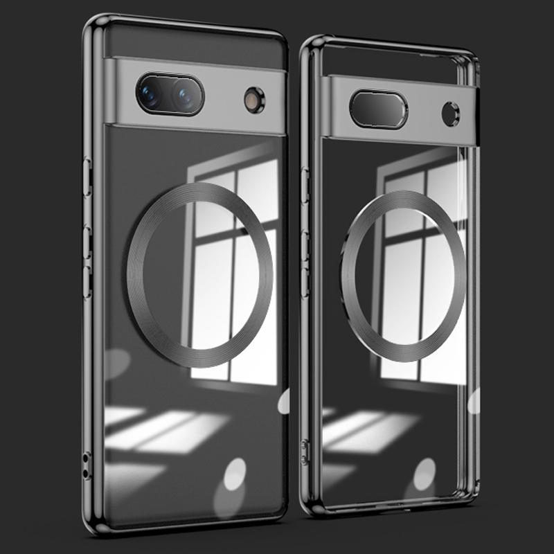 Magnetic Clear Case for Google Pixel 7a,TPU Electroplated Phone Cover with Lens Protector