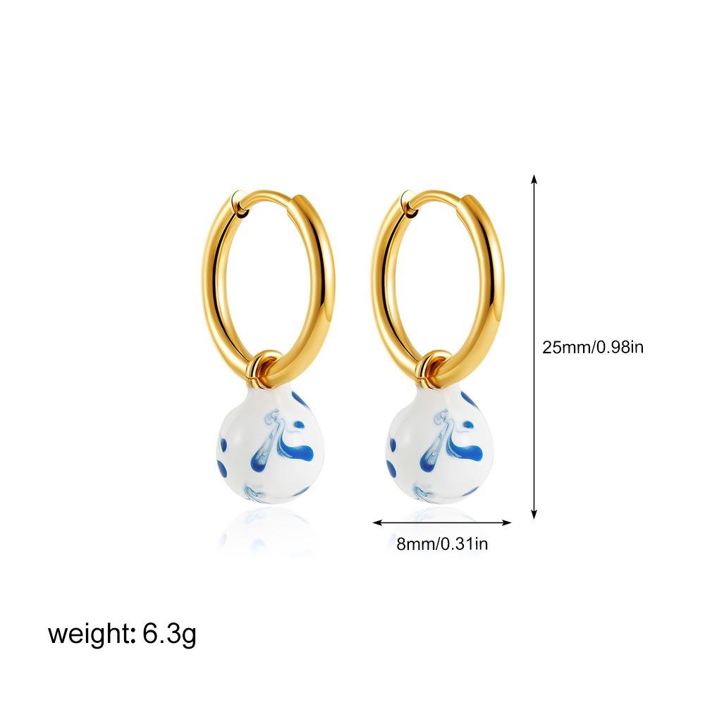 Zinc Zinc Alloy Ceramic Ear Buckle Jewelry Accessories Hoop Earrings Blue and White Porcelain Earrings  Women