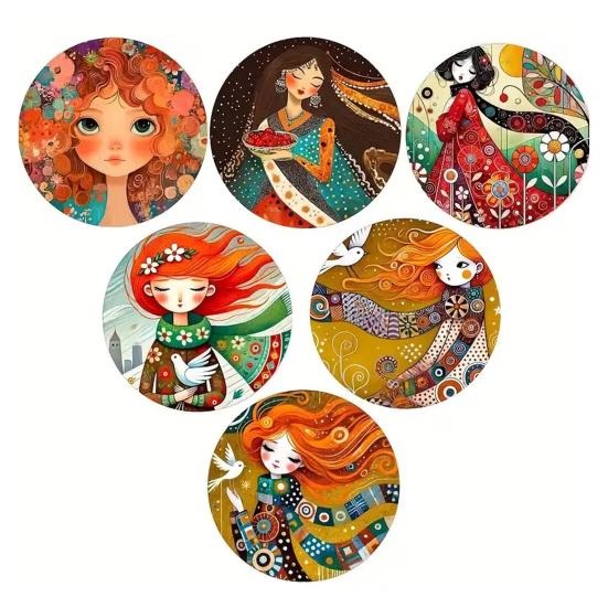 

6 Pcs Boho Wooden Girl Coaster Handcrafted Drink Coaster Thick Heat-Resistant Cup Mat for Office Bar Farmhouse Coffee Table 6pcs