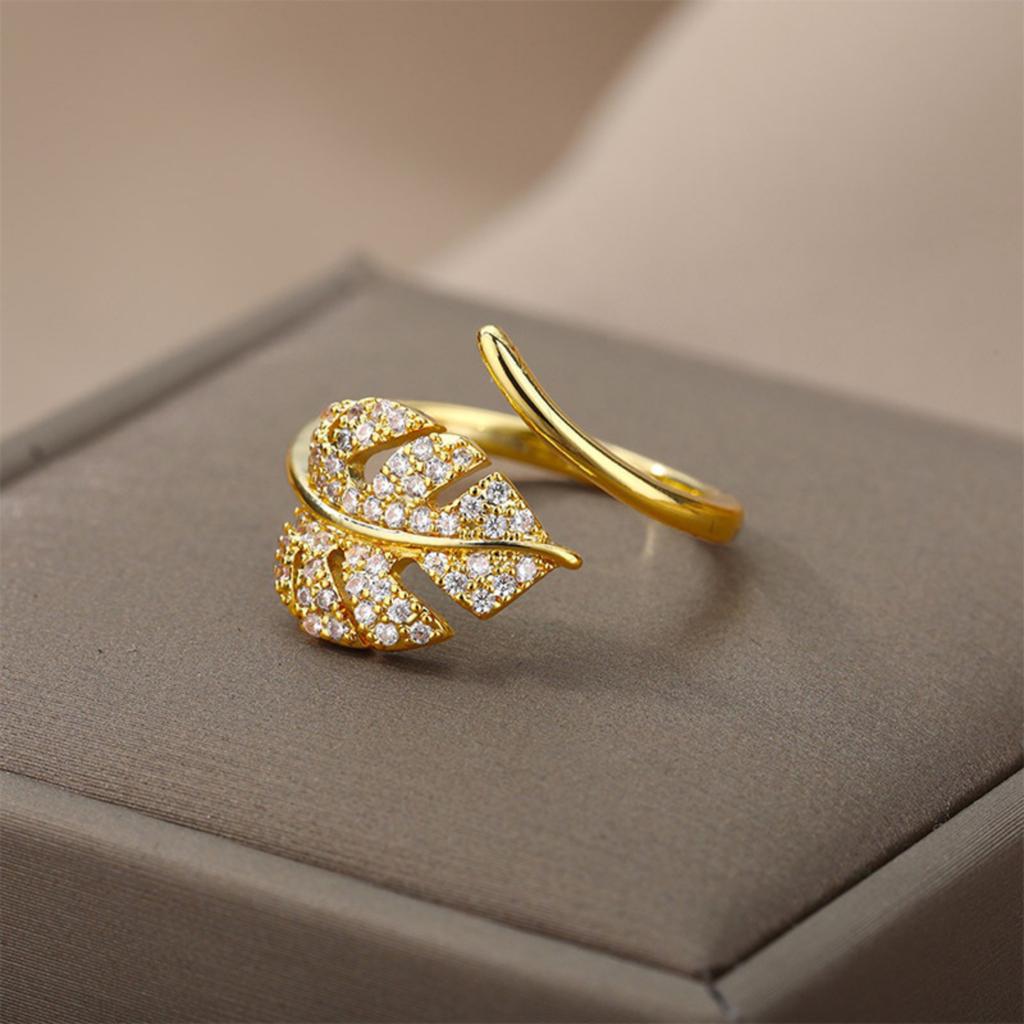 Leaf-shaped Ring Encrusted With Diamonds