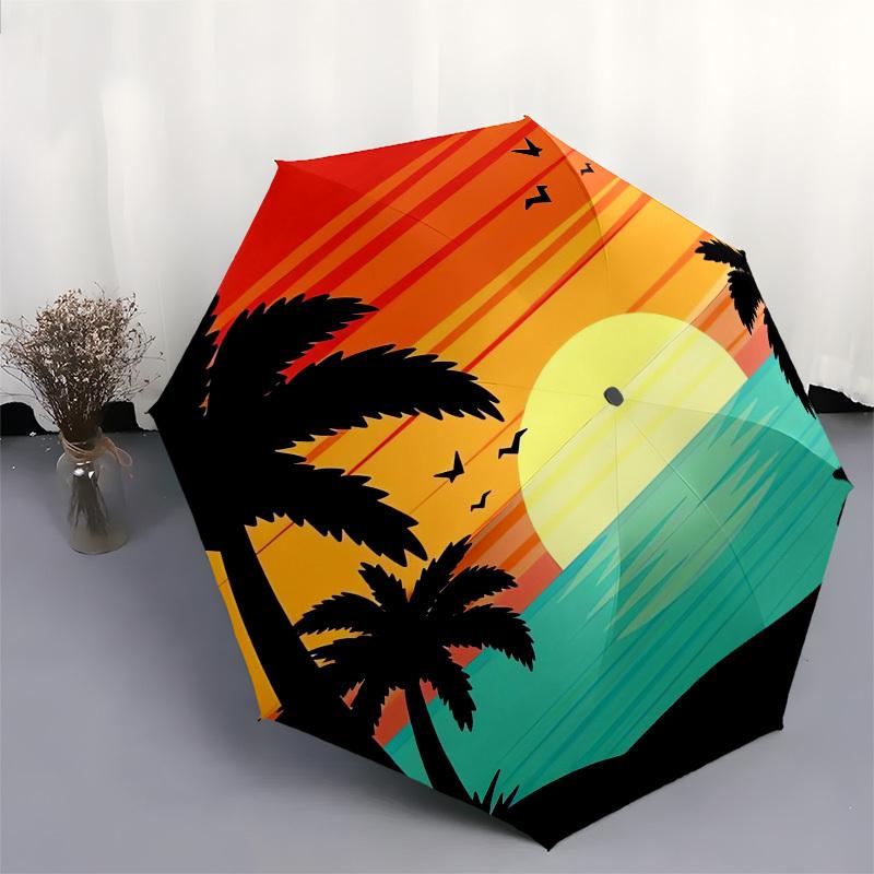 1pc Sunset Palm Trees Themed High-quality Umbrella,Automatic Opening and Closing Umbrella,Multi-functional Umbrella G0811203