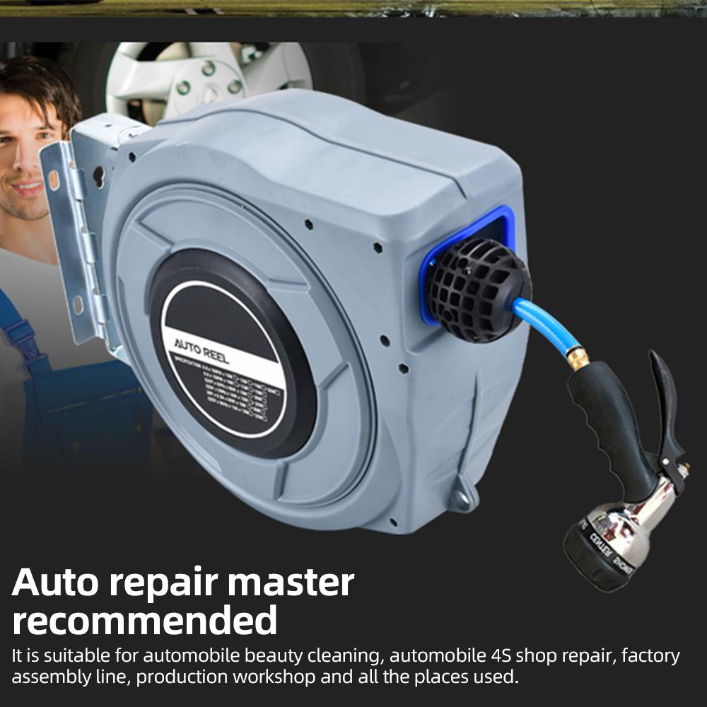 Retractable Garden Hose Reel 33ft Wall Mounted Hose Reel with 6-Function Sprayer Nozzle 180 Degrees   Bracket Automatic Rewind Storage Hose Reel
