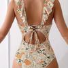 European and American Popular Women's One-piece Swimsuit V-neck Swimsuit with Ruffle Edge Strap Swimsuit