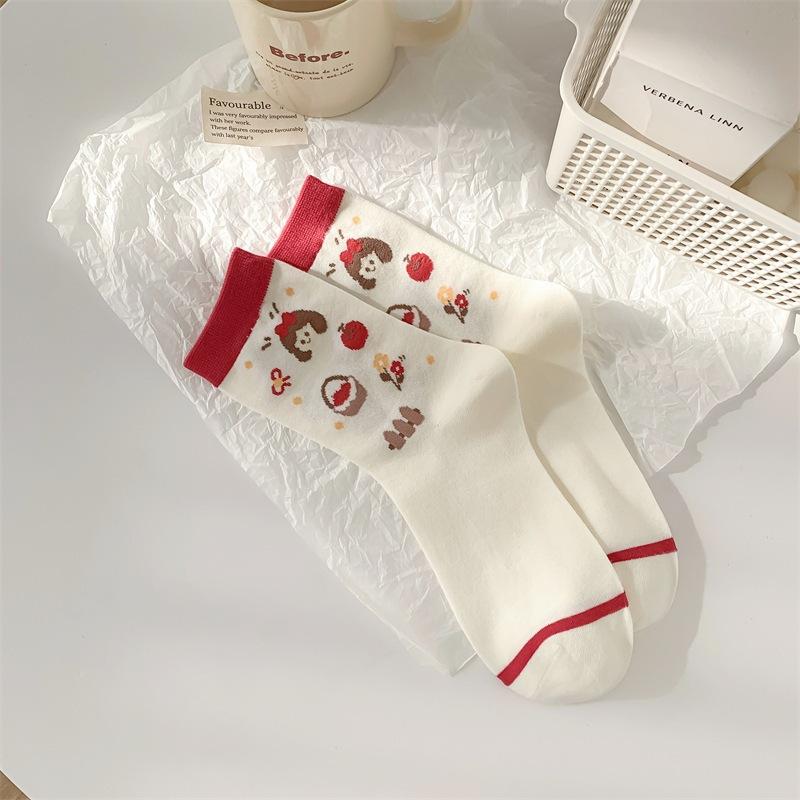 Fairy Tale Town Socks Medium Tube Tide Versatile Cute Floral Sweet Versatile Student Socks One size