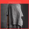 Artisanal Cotton Linen Blend T Shirt With Spliced Design For Casual Women
