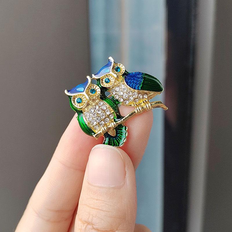Japanese And Korean Fashion Trend Temperament Atmosphere Personality Creative Cartoon Cute Double Owl Brooch Pin Accessories