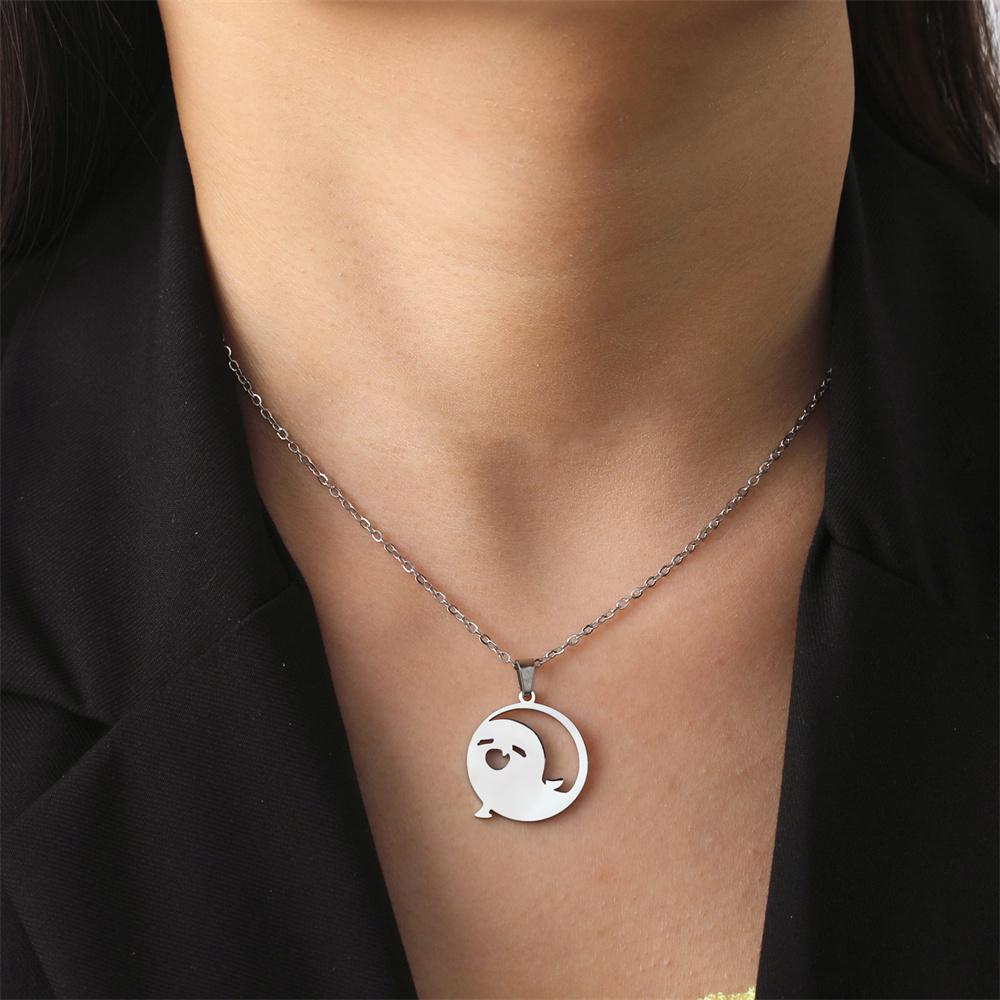 Anime Genshin Impact Hu Tao Pendant Necklace Cute Cartoon Stainless Steel Ghost Necklaces Fashion Jewelry Halloween Gift