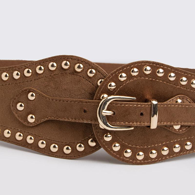 Women's Suede Rivet Elastic Waist Belt - Stylish, Adjustable Western Design