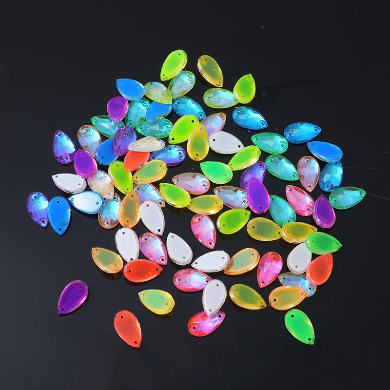 K9 Weichen Water Drop-Shaped Fluorescent Boutique Inverted Edge Glass Flat Buckle Glass Hand Seam Drill, Double Hole Flat Bottom Drill Diy Accessories