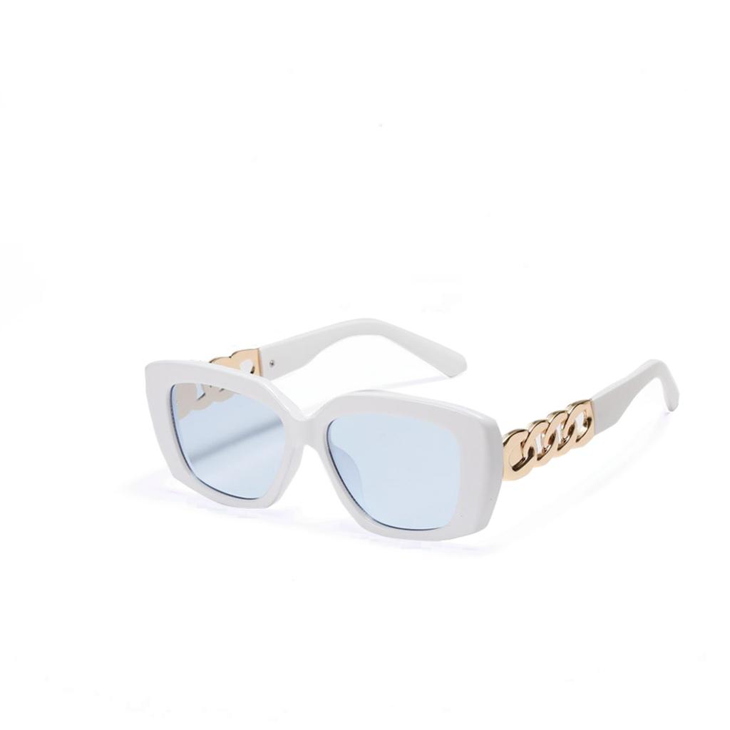 Square Glasses Popular Versatile Semi-Metallic Sunglasses Women'S Retro Chain Wide Legs Sunglasses Men