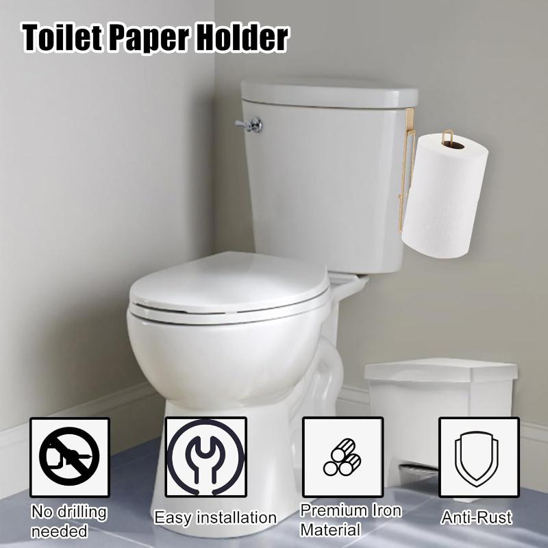 1PCS Metal Toilet Paper Holder Wall Mounted - Luxury Bathroom Tissue Roll Stand with Hooks for Kitchen/Bath Space Saving Design